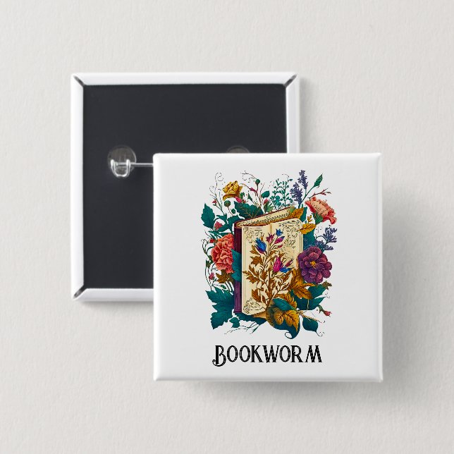 Viktorianische Bookworm-Gestaltung Button (Vorne & Hinten)