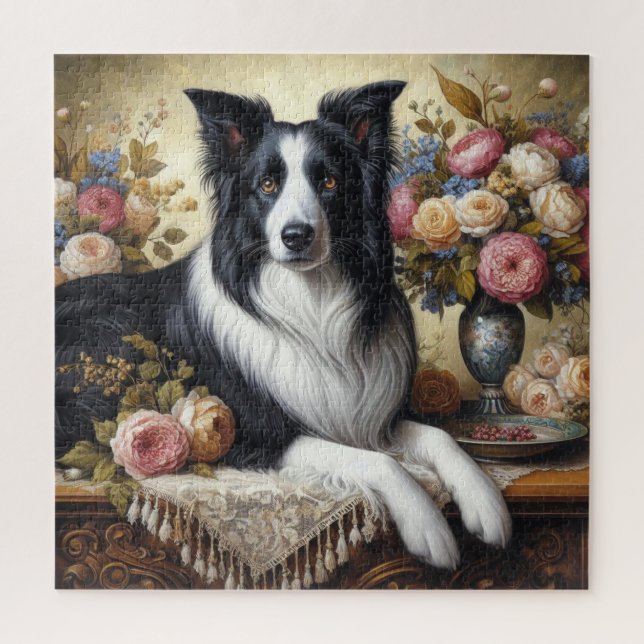 Viktorianische Border Collie und Rose 676 Stück Pu Puzzle (Vertikal)