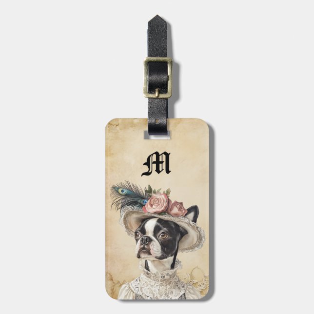 Viktorianische Boston Terrier Hund Gepäckanhänger (Vorderseite vertikal)