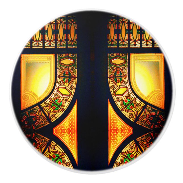 Viktorianische Buntglastür elegant Keramikknauf (Vorderseite)