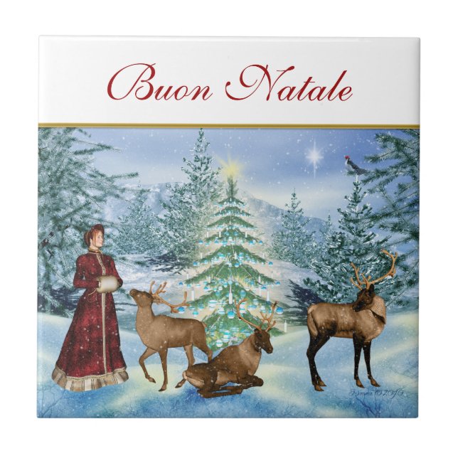 Viktorianische Buon Natale Keramik Decorative Tile Fliese (Vorderseite)