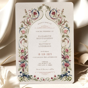Viktorianische Burgunder-Weinrote Hochzeitseinladu Einladung
