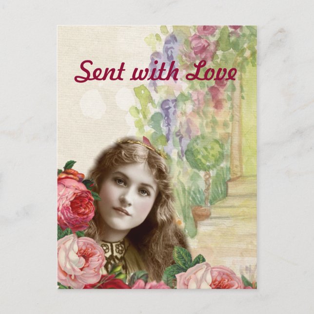 Viktorianische Cabbage Rose Blumenflora Postkarte (Vorderseite)