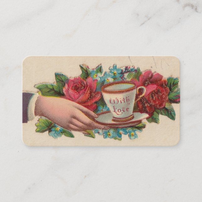Viktorianische Calling Cards - Tee mit Liebe Visitenkarte (Vorderseite)