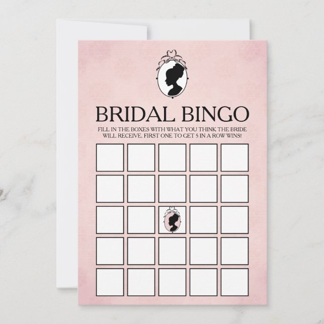 Viktorianische Cameo Brautparty Bingo Game Card Einladung (Vorderseite)