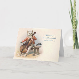 Viktorianische Cellospielende Katze Karte