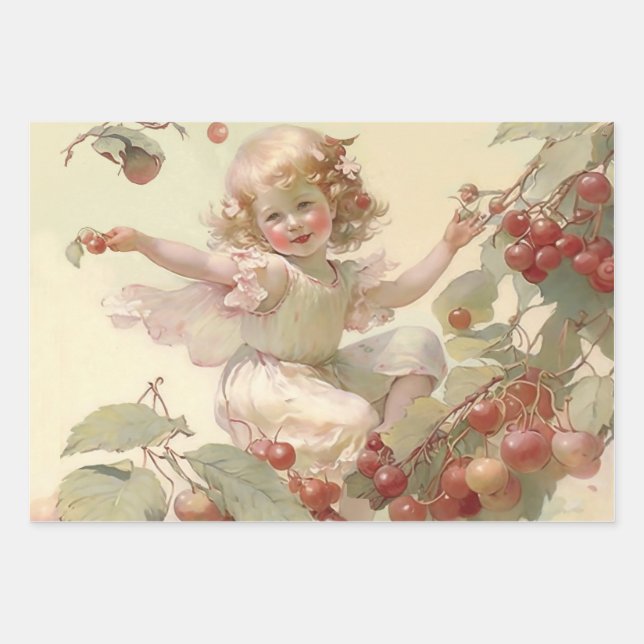 Viktorianische "Cherry Fairy" im Obstbaum Geschenkpapier Set (Vorderseite)