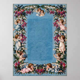 Viktorianische Cherubim & Fuchsien Stickerei Poster