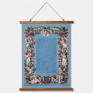 Viktorianische Cherubs Fuchsia Stickerei Holz Wand Wandteppich Mit Holzrahmen