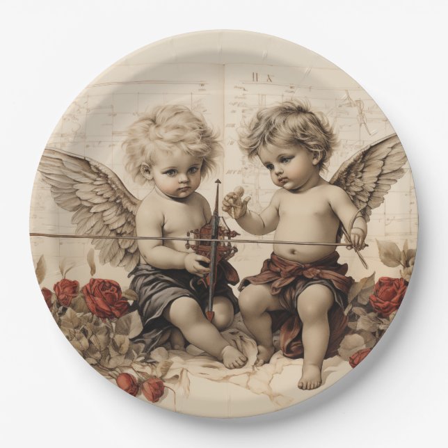 Viktorianische Cherubs mit Rose Pappteller (Vorderseite)