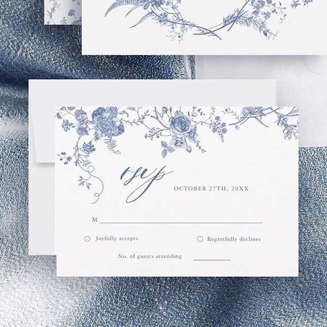 Viktorianische Classic Blue Floral Wedding RSVP Ca (Von Creator hochgeladen)