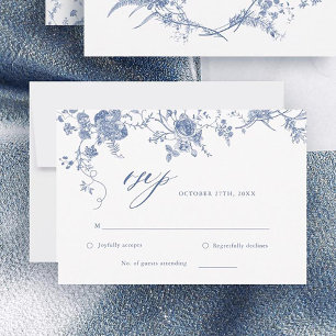 Viktorianische Classic Blue Floral Wedding RSVP Ca Karte
