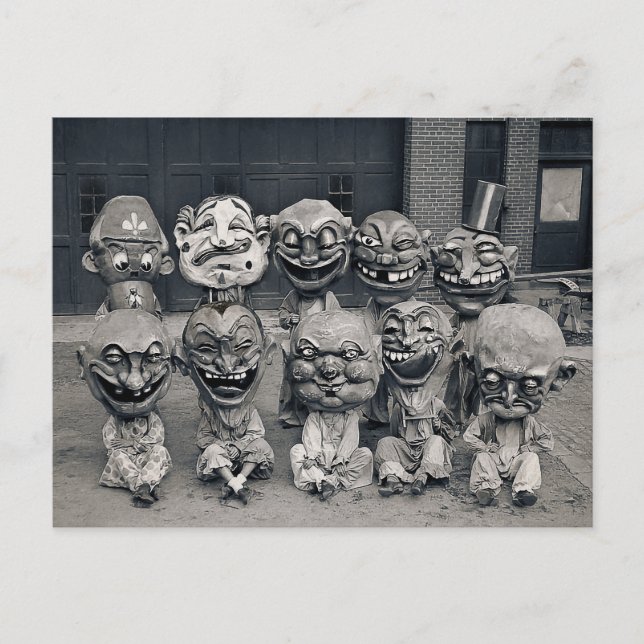 Viktorianische Creepische Karnevalsmasken Vintage  Postkarte (Vorderseite)