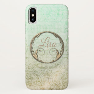 Viktorianische Damast-Schrift goldgrün elegant Case-Mate iPhone Hülle