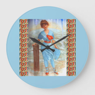 viktorianische Dame am Strand aus den 1890er Jahre Große Wanduhr