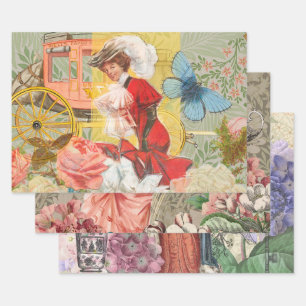 Viktorianische Dame Frau Elegant Reich Rot Illustr Geschenkpapier Set