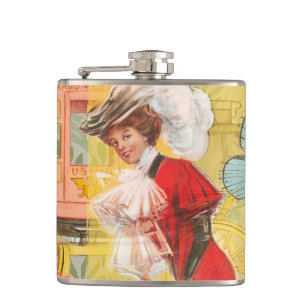 Viktorianische Dame Frau Elegant Reich Rote Illust Flachmann