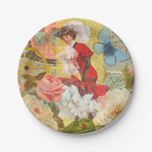 Viktorianische Dame Frau Elegant Reich Rote Illust Pappteller