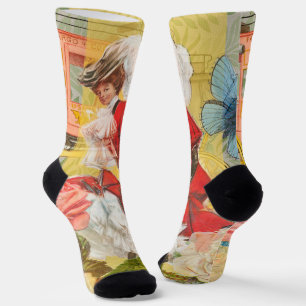 Viktorianische Dame Frau Elegant Reich Rote Illust Socken