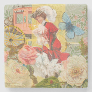 Viktorianische Dame Frau Elegant Reich Rote Illust Steinuntersetzer