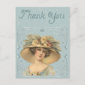 Viktorianische Dame im großen Hut - Danke Postkarte