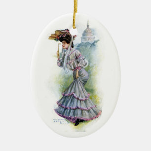 Viktorianische Dame im lila Kleid Keramikornament