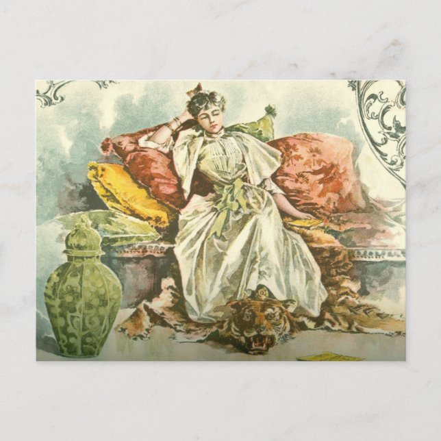 Viktorianische Dame mit Buch, aus einer Zeitschrif Postkarte (Vorderseite)