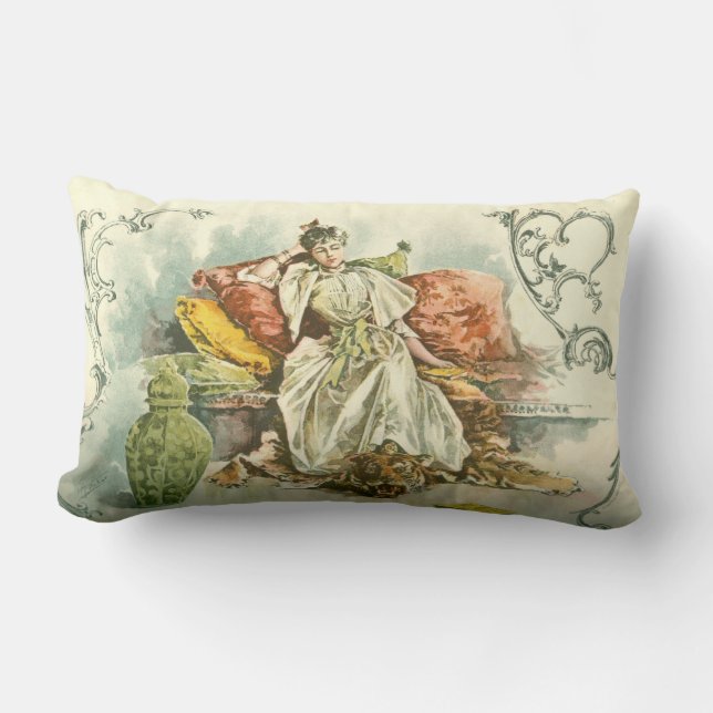 Viktorianische Dame mit Buch, von einer Lendenkissen (Vorderseite)