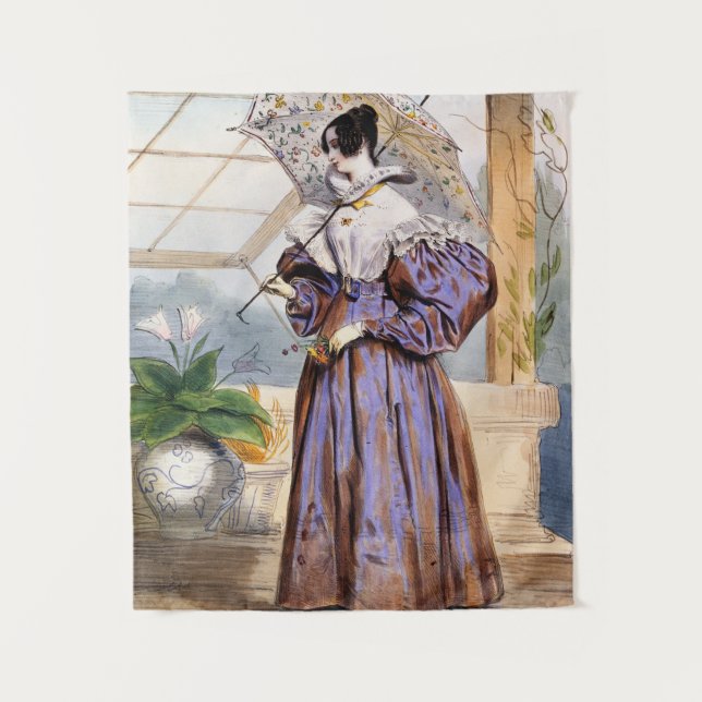 Viktorianische Dame mit Parasol - Eleganter Garten Wandteppich (Vorderseite)