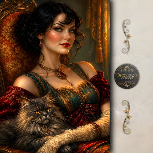 Viktorianische Dame mit Perserkatze-Decoupage Seidenpapier