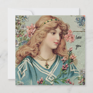 Viktorianische Dame mit rosa Blumen im Haar