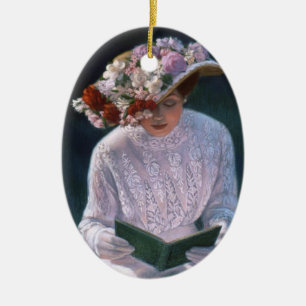 Viktorianische Dame Vintage-Blumen-Weihnachtsschmu Keramik Ornament