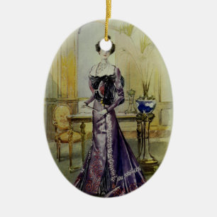 Viktorianische Dame–Vintage französische Mode–Gelb Keramik Ornament