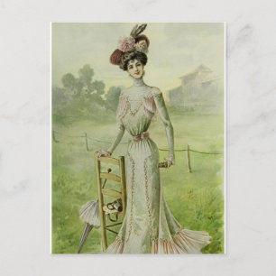 Viktorianische Dame–Vintage Französische Mode–Grün Postkarte