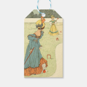 Viktorianische Damen Krocket Vintage-Gartenparty Geschenkanhänger
