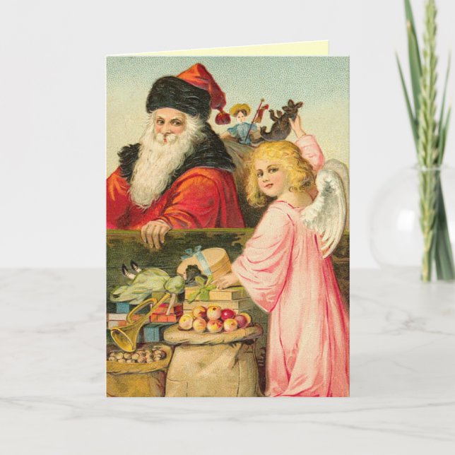 Viktorianische deutsche Santa Card Feiertagskarte (Vorderseite)
