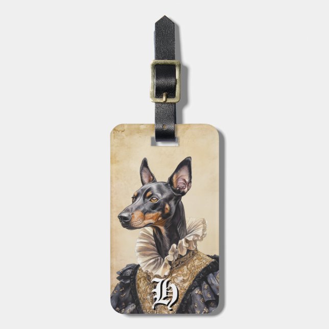 Viktorianische Dobermann-Hundegepäcketags Gepäckanhänger (Vorderseite vertikal)
