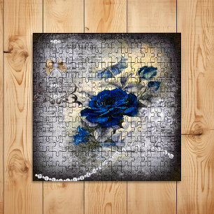 Viktorianische dunkelblaue Rosen-Ephemera Puzzle