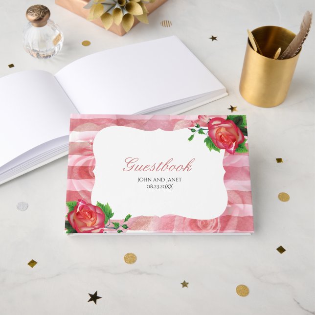 Viktorianische Dusty Rose Blumenhochzeit Gästebuch (Vorderseite Offen)