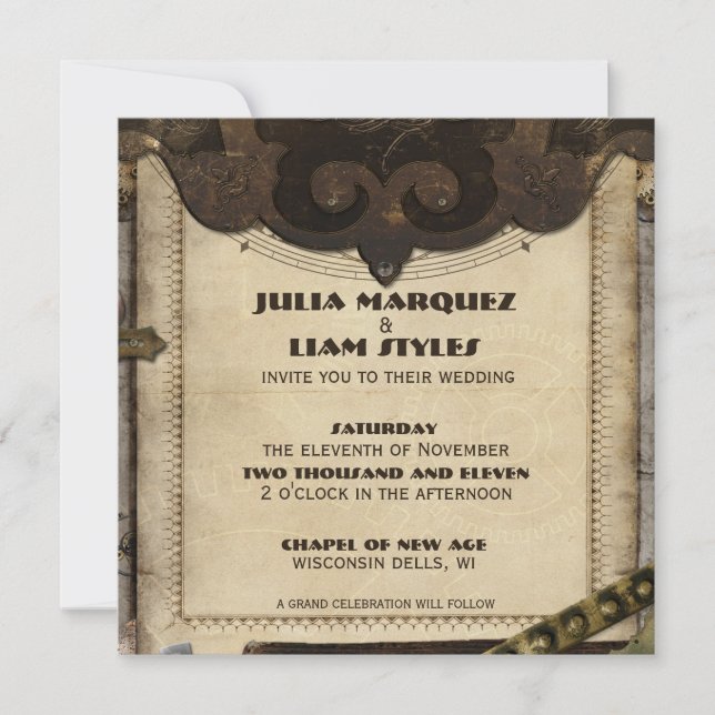 Viktorianische Einladung zur Hochzeit von Steampun (Vorderseite)