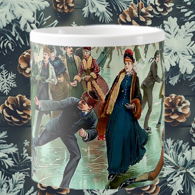 Viktorianische Eis Skaten Vintage Winterszene Jumbo-Tasse (Von Creator hochgeladen)
