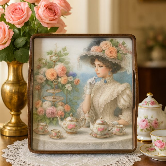 Viktorianische Elegance Fantastische Bergwelten im Seidenpapier (Victorian lady tea tray with roses, decoupaged elegance for romantic vintage table decor.)