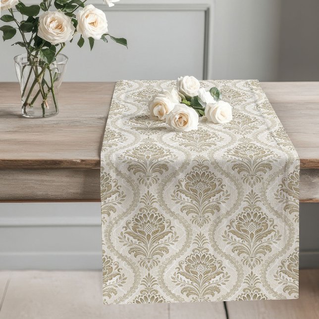 Viktorianische Elegant Table Runner Soft Beige Dam Großer Tischläufer (Victorian Elegance Table Runner Soft Beige Damasks)