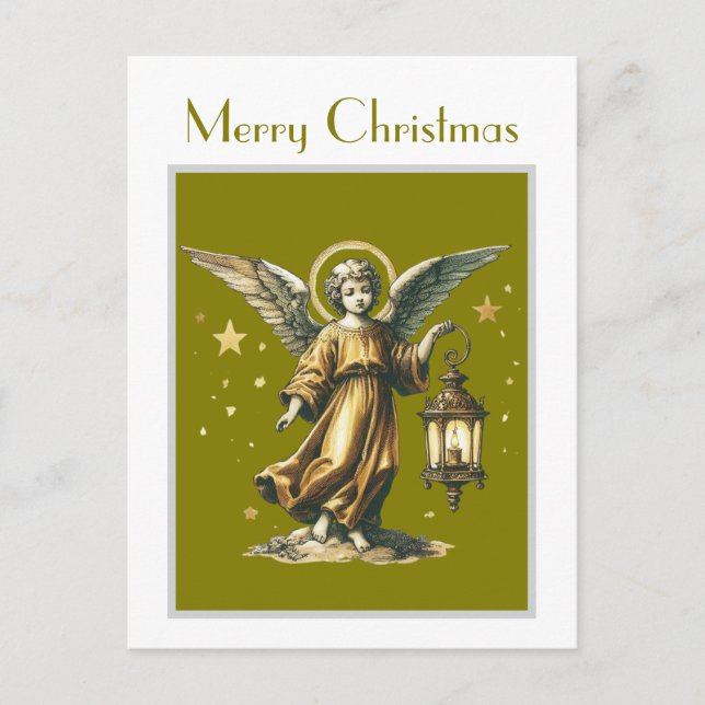Viktorianische Elegant Xmas Angel und Lantern Postkarte (Vorderseite)