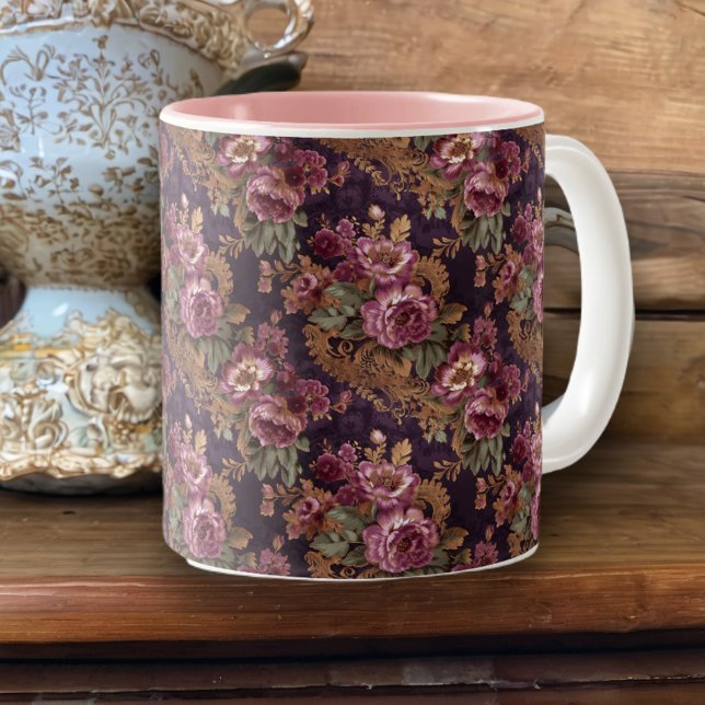 Viktorianische elegante Spitzen Lila Rose Zweifarbige Tasse (Von Creator hochgeladen)