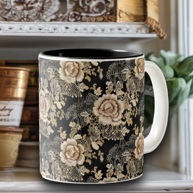 Viktorianische elegante Spitzen-Rose Vintag Zweifarbige Tasse (Von Creator hochgeladen)