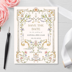 Viktorianische Eleganz Hochzeit Terminankündigung Postkarte