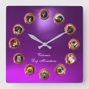 VIKTORIANISCHE EMAILLE-MINIATUR-HUNDEPORTRAITS Lil Quadratische Wanduhr
