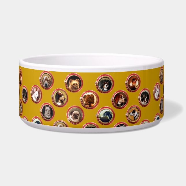 VIKTORIANISCHE ENAMELE/MINIATURHUNDERPORTRAS Gelb Napf (Rechts)