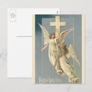 Viktorianische Engel mit einem Kreuz, Vintage Oste Feiertagspostkarte